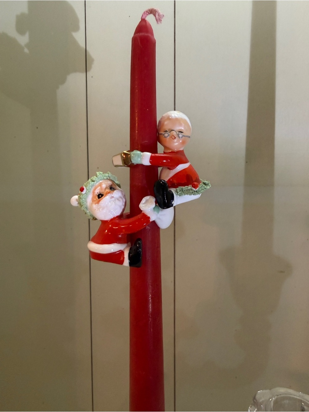 Vintage Napcoware Christmas Santa & Mrs Clause Candle Huggers/ Candle Climbers